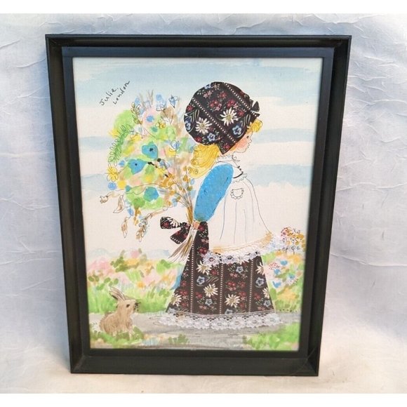 Holly Hobbie Other - Original Watercolor Holly Hobbie Style Art Cottagecore Vtg Prairie Girl OOAK 70s